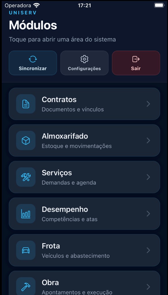App UNISERV — Módulos